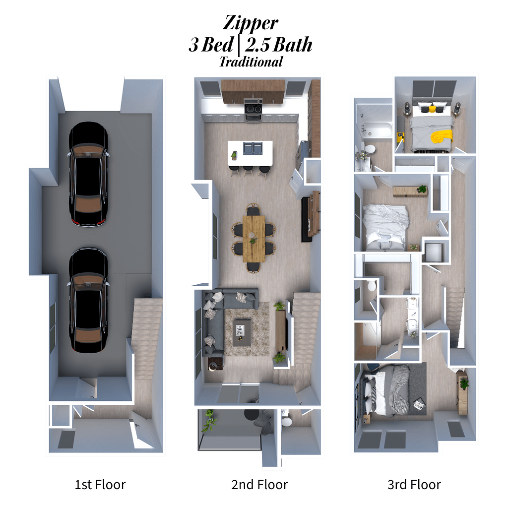 Floor plan for 3 beds, 2.5 baths, 1618 sqft